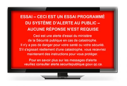 Test du système «Québec En Alerte» le 15 juin