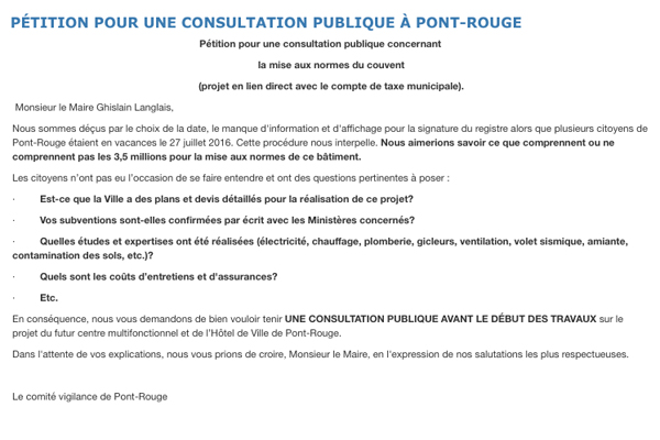 Le comité de vigilance de Pont-Rouge lance une pétition