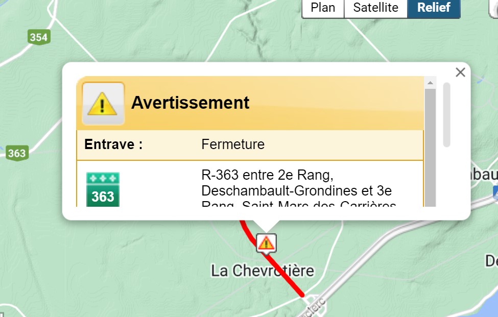 Entre Deschambault et Saint-Marc, la route 363 fermée pour une durée indéterminée